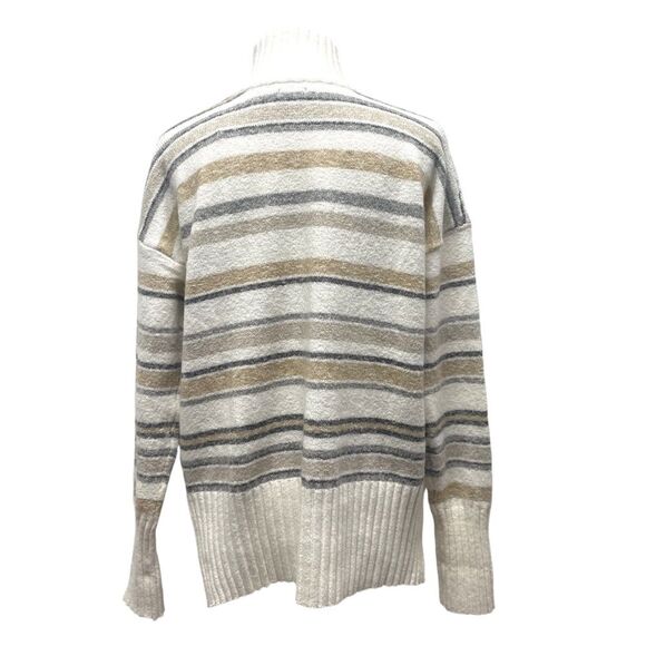 EDDIE BAUER Striped Top Sweater Mock turtleneck, Medium. Striped creamy white - Picture 4 of 9